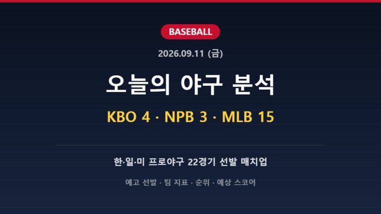 2026년 9월 11일 야구 22경기 분석