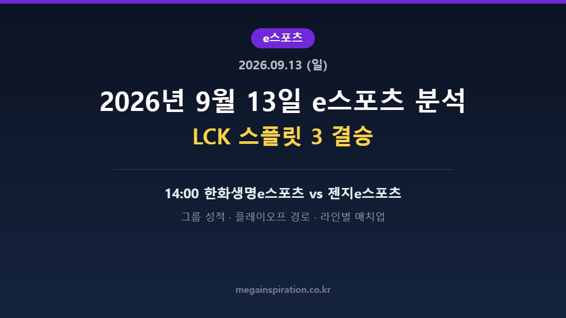 2026년 9월 13일 e스포츠 분석