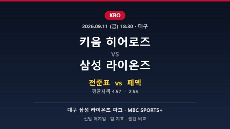 2026년 9월 11일 KBO 키움 히어로즈 vs 삼성 라이온즈 분석