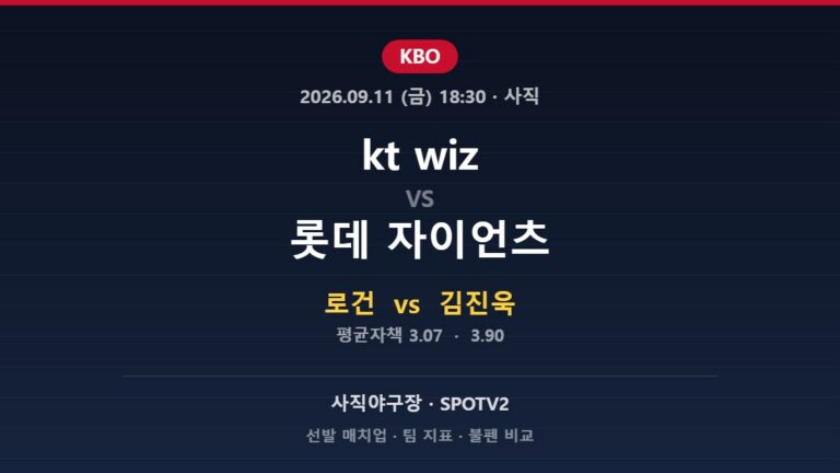 2026년 9월 11일 KBO kt wiz vs 롯데 자이언츠 분석