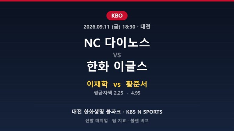 2026년 9월 11일 KBO NC 다이노스 vs 한화 이글스 분석