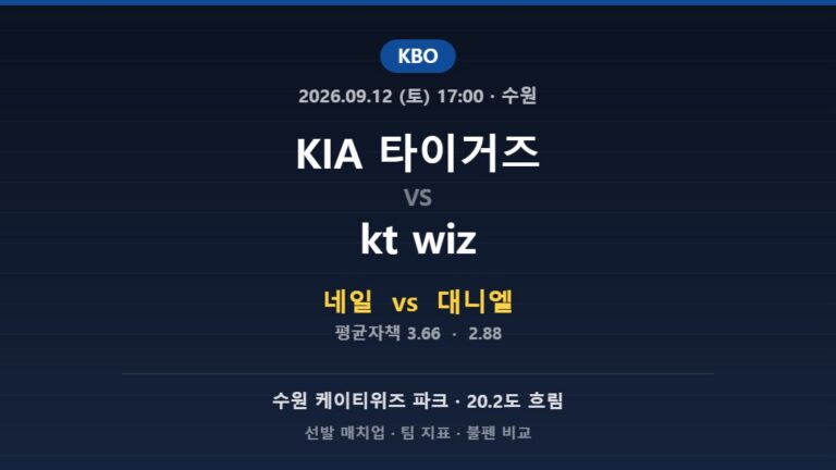 2026년 9월 12일 KBO KIA 타이거즈 vs kt wiz 분석