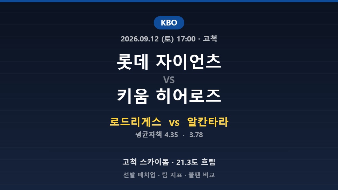 2026년 9월 12일 KBO 롯데 자이언츠 vs 키움 히어로즈 분석