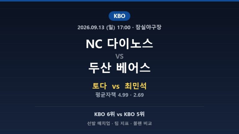NC 다이노스 vs 두산 베어스 KBO 분석