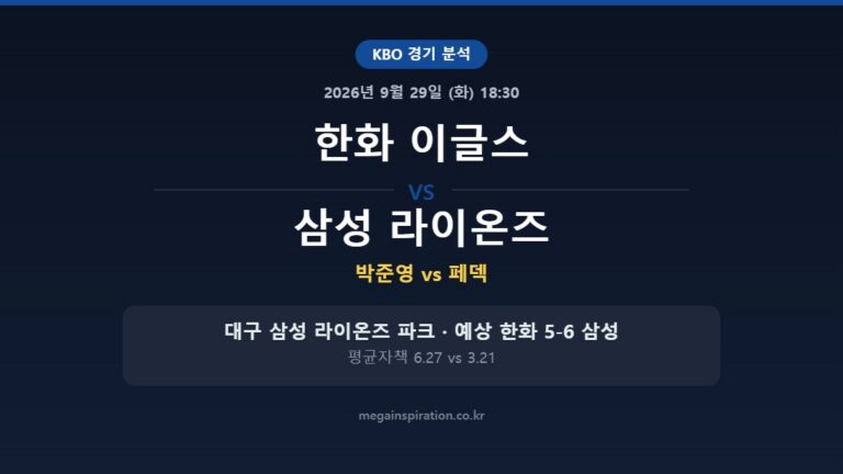 한화 이글스 vs 삼성 라이온즈 KBO 분석