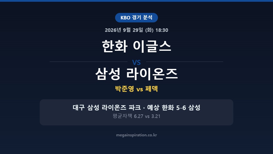 한화 이글스 vs 삼성 라이온즈 KBO 분석