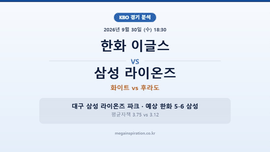한화 이글스 vs 삼성 라이온즈 KBO 분석