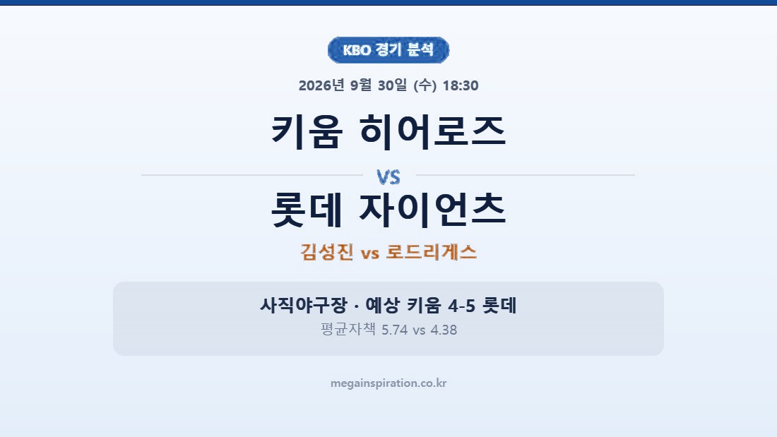 키움 히어로즈 vs 롯데 자이언츠 KBO 분석
