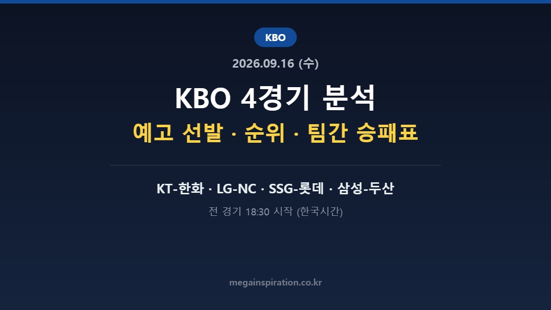 2026년 9월 16일 (수) KBO 분석