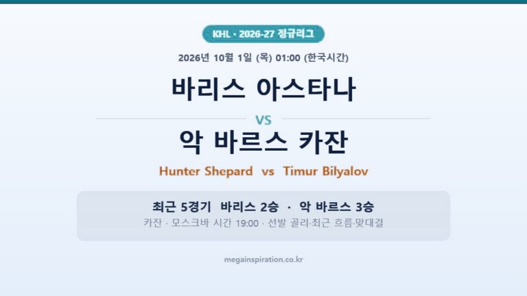 바리스 아스타나 vs 악 바르스 카잔 KHL 분석