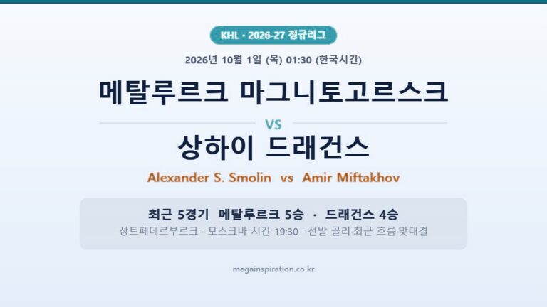 메탈루르크 마그니토고르스크 vs 상하이 드래건스 KHL 분석