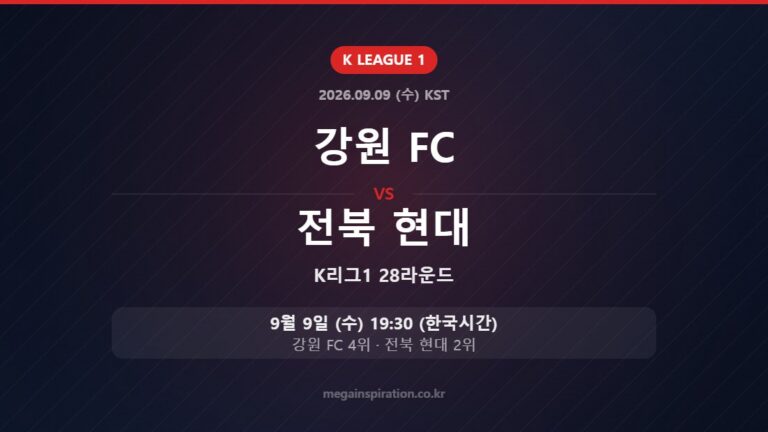강원 FC vs 전북 현대 — K리그1 28라운드 9월 9일 (수) 19:30 한국시간