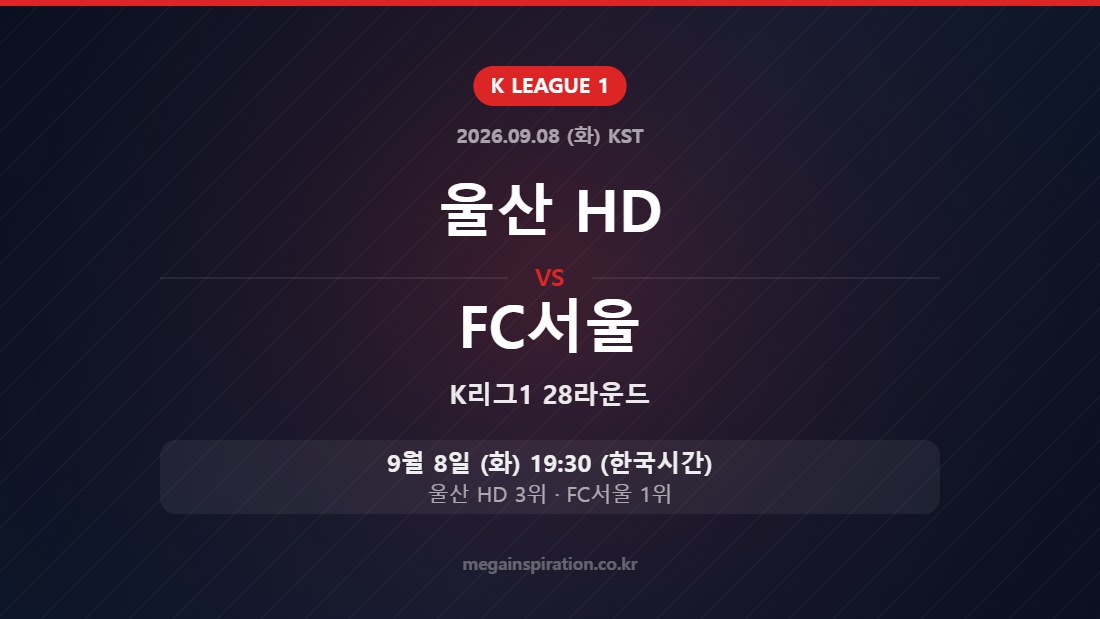 울산 HD vs FC서울 — K리그1 28라운드 9월 8일 (화) 19:30 한국시간
