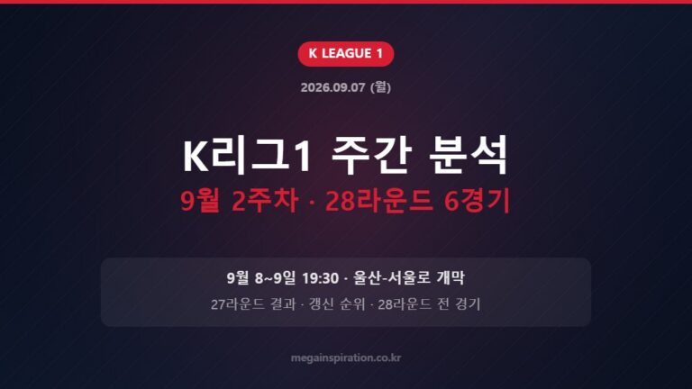 K리그1 주간 분석 9월 2주차 · 28라운드 6경기