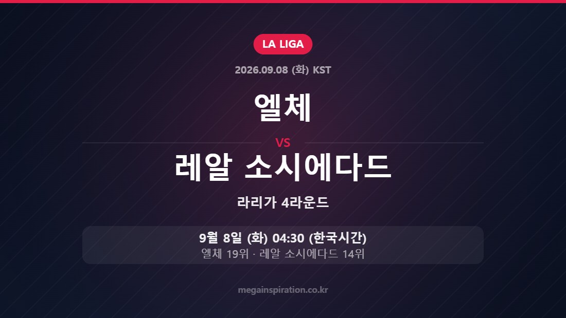 엘체 vs 레알 소시에다드 — 라리가 4라운드 9월 8일 (화) 04:30 한국시간