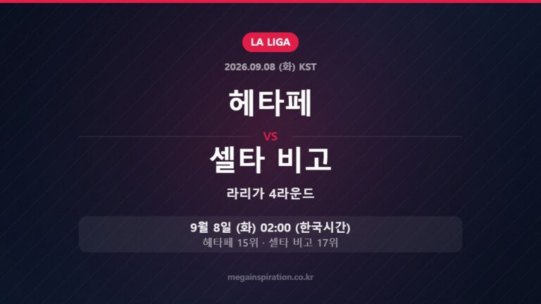 헤타페 vs 셀타 비고 — 라리가 4라운드 9월 8일 (화) 02:00 한국시간