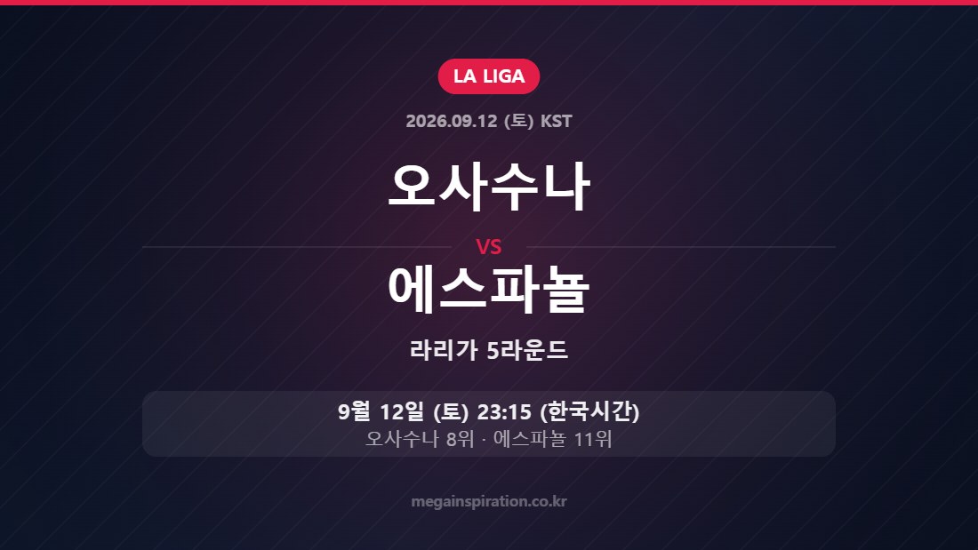 오사수나 vs 에스파뇰 — 라리가 5라운드 9월 12일 (토) 23:15 한국시간