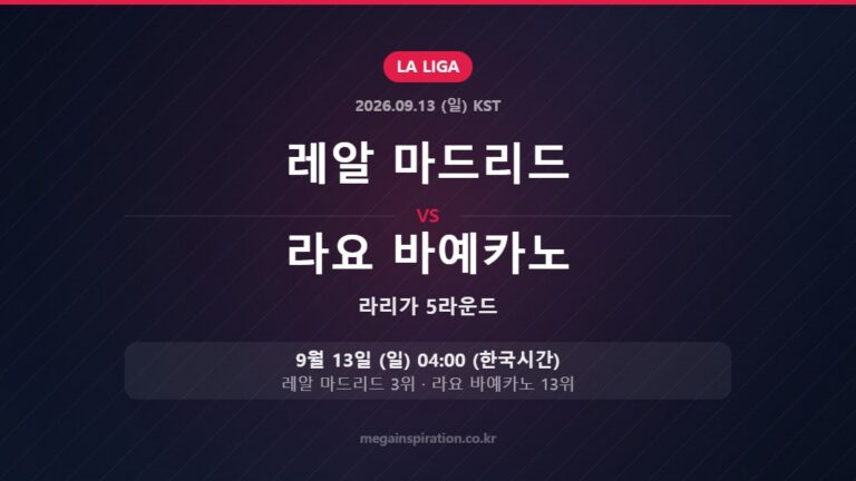 레알 마드리드 vs 라요 바예카노 — 라리가 5라운드 9월 13일 (일) 04:00 한국시간