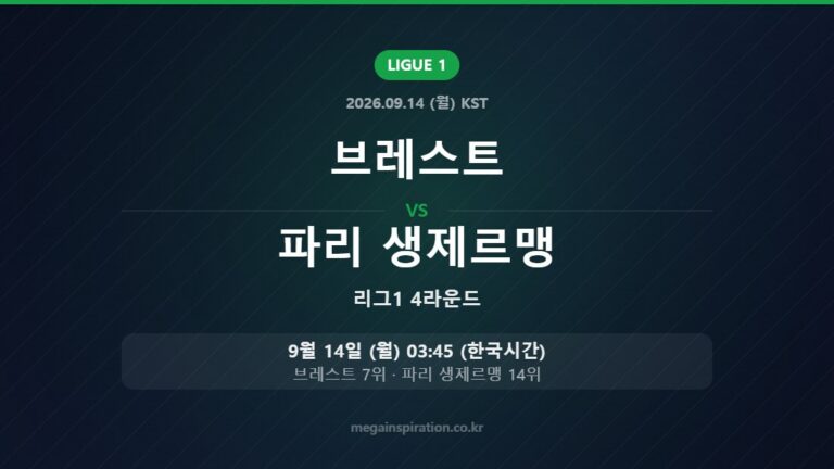 브레스트 vs 파리 생제르맹 — 리그1 4라운드 9월 14일 (월) 03:45 한국시간