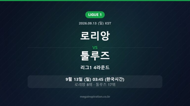 로리앙 vs 툴루즈 — 리그1 4라운드 9월 13일 (일) 03:45 한국시간