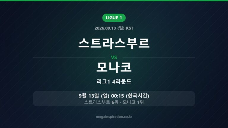 스트라스부르 vs 모나코 — 리그1 4라운드 9월 13일 (일) 00:15 한국시간