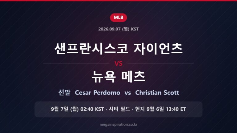 샌프란시스코 자이언츠 vs 뉴욕 메츠 선발 Cesar Perdomo vs Christian Scott
