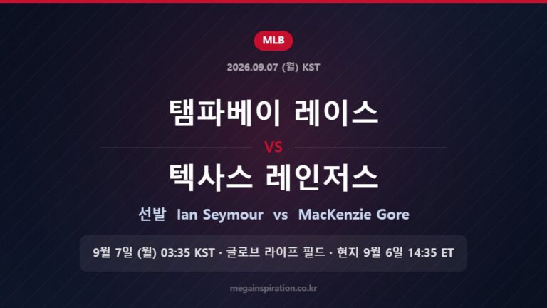 탬파베이 레이스 vs 텍사스 레인저스 선발 Ian Seymour vs MacKenzie Gore