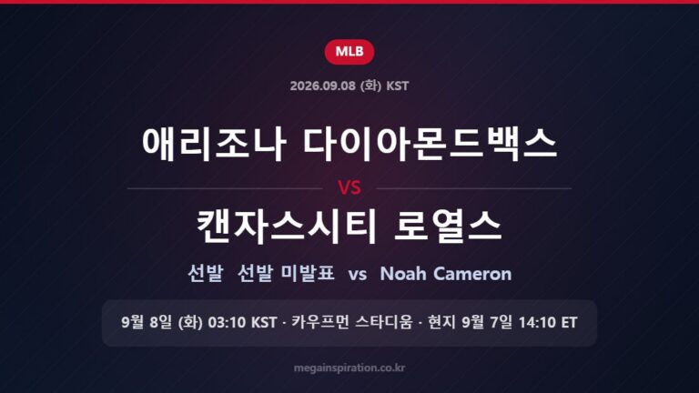 애리조나 다이아몬드백스 vs 캔자스시티 로열스 선발 미발표 vs Noah Cameron