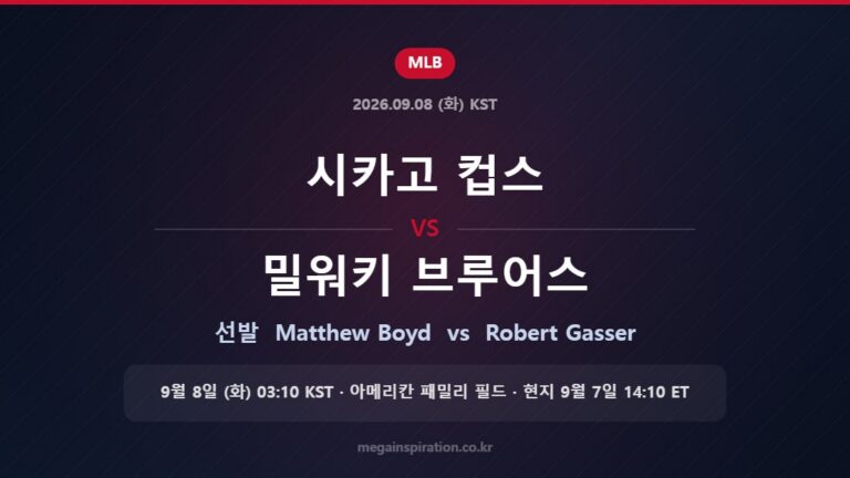 시카고 컵스 vs 밀워키 브루어스 선발 Matthew Boyd vs Robert Gasser