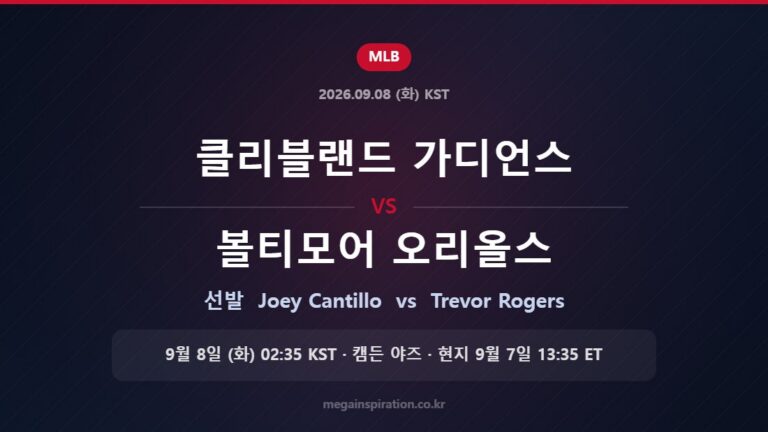 클리블랜드 가디언스 vs 볼티모어 오리올스 선발 Joey Cantillo vs Trevor Rogers