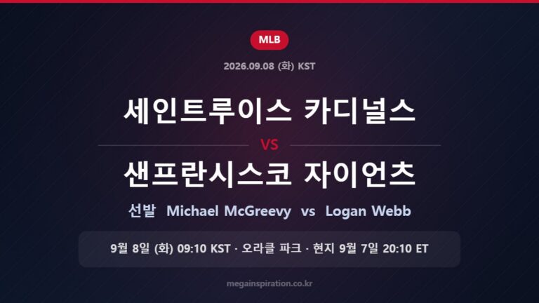 세인트루이스 카디널스 vs 샌프란시스코 자이언츠 선발 Michael McGreevy vs Logan Webb