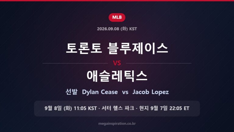 토론토 블루제이스 vs 애슬레틱스 선발 Dylan Cease vs Jacob Lopez