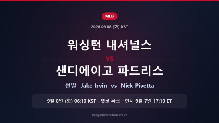 워싱턴 내셔널스 vs 샌디에이고 파드리스 선발 Jake Irvin vs Nick Pivetta