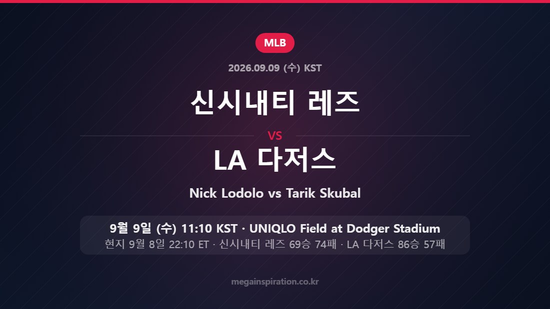 신시내티 레즈 vs LA 다저스 MLB 9월 9일 UNIQLO Field at Dodger Stadium