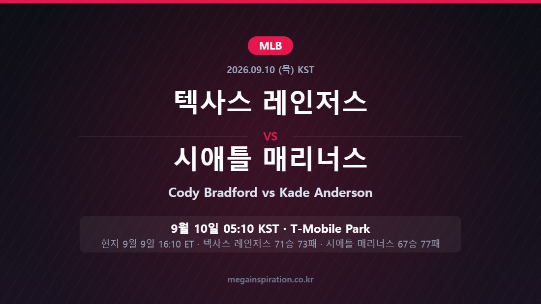 텍사스 레인저스 vs 시애틀 매리너스 MLB 분석