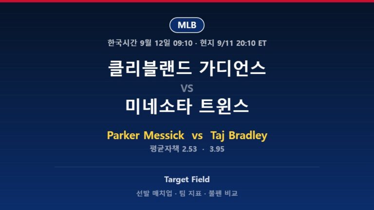 2026년 9월 11일 MLB 클리블랜드 가디언스 vs 미네소타 트윈스 분석