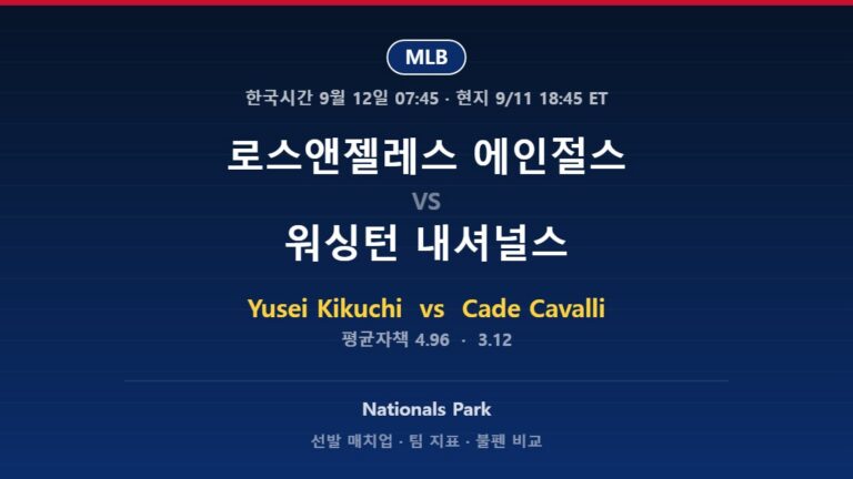 2026년 9월 11일 MLB 로스앤젤레스 에인절스 vs 워싱턴 내셔널스 분석