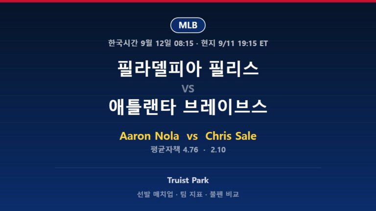 2026년 9월 11일 MLB 필라델피아 필리스 vs 애틀랜타 브레이브스 분석