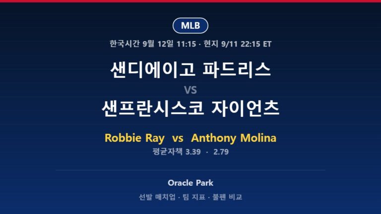 2026년 9월 11일 MLB 샌디에이고 파드리스 vs 샌프란시스코 자이언츠 분석
