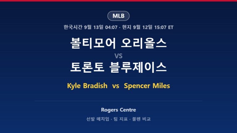 볼티모어 오리올스 vs 토론토 블루제이스 MLB 분석