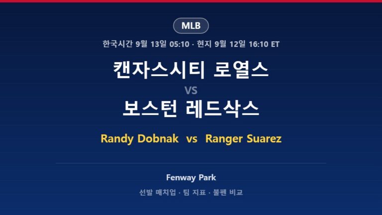 2026년 9월 12일 MLB 캔자스시티 로열스 vs 보스턴 레드삭스 분석