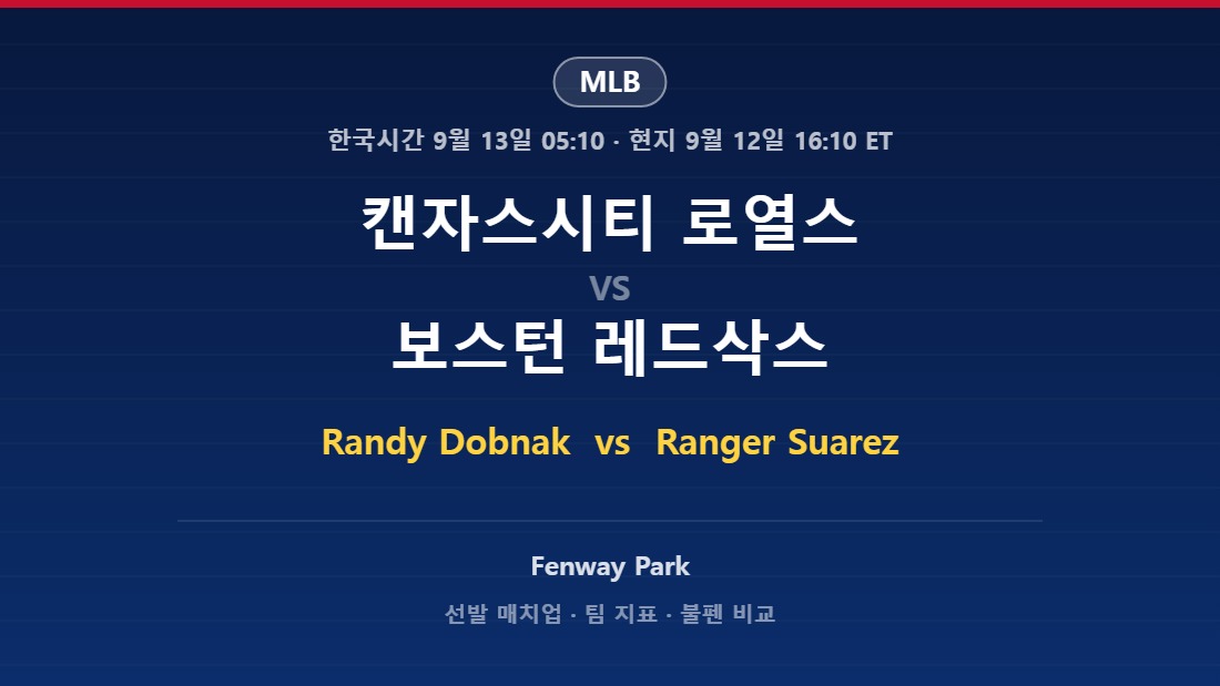 2026년 9월 12일 MLB 캔자스시티 로열스 vs 보스턴 레드삭스 분석