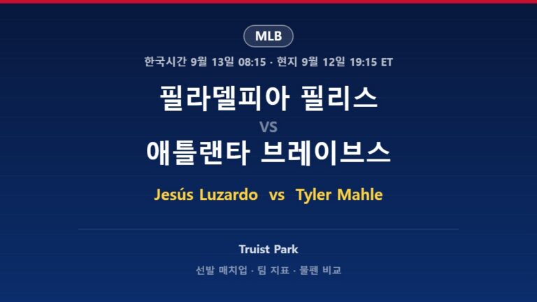 2026년 9월 12일 MLB 필라델피아 필리스 vs 애틀랜타 브레이브스 분석
