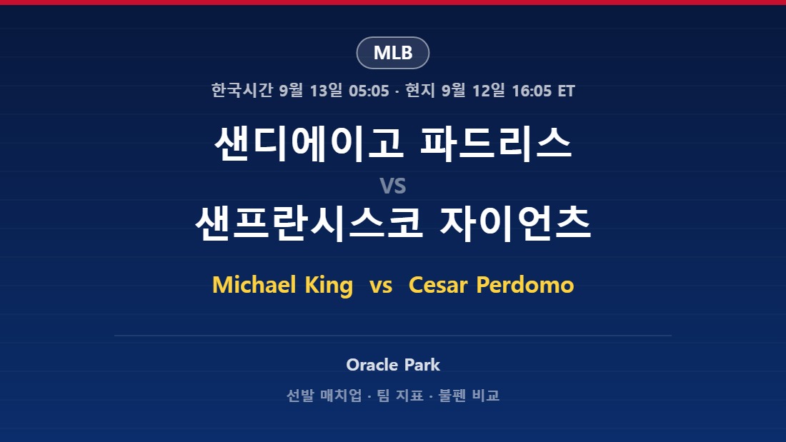 2026년 9월 12일 MLB 샌디에이고 파드리스 vs 샌프란시스코 자이언츠 분석