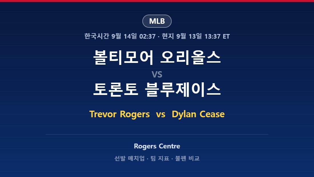 볼티모어 오리올스 vs 토론토 블루제이스 MLB 분석
