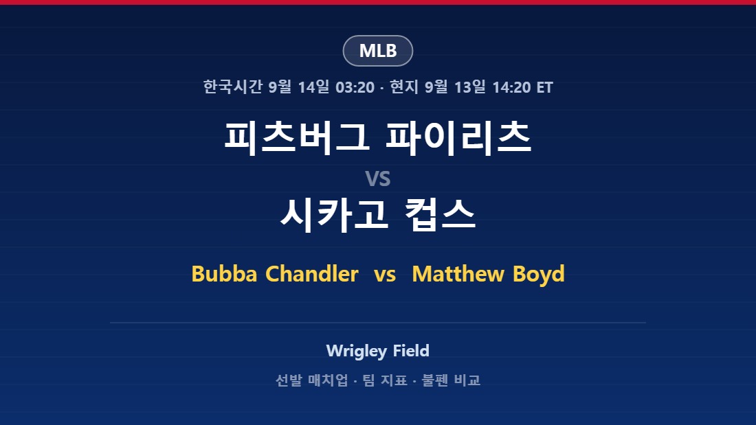 피츠버그 파이리츠 vs 시카고 컵스 2026년 9월 13일 (일) MLB 분석
