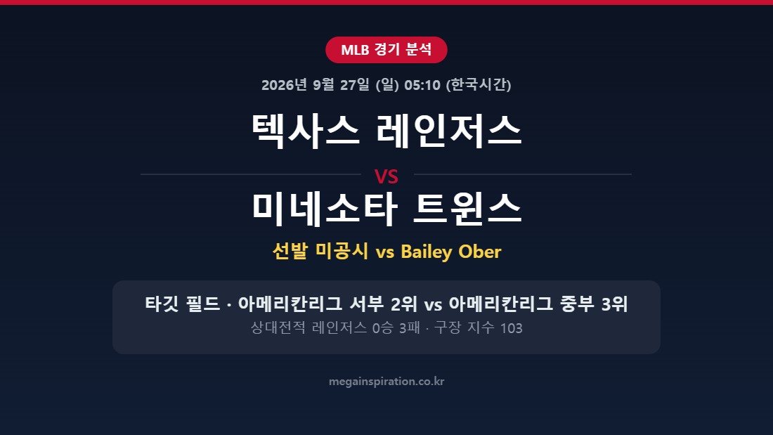 텍사스 레인저스 vs 미네소타 트윈스 MLB 분석