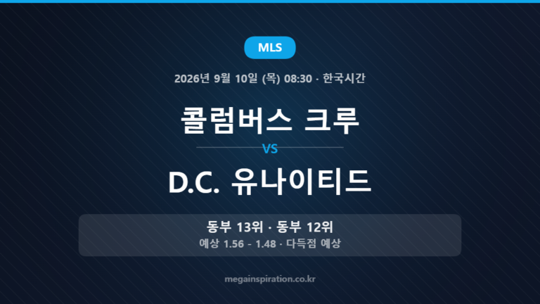 콜럼버스 크루 vs D.C. 유나이티드 — MLS 2026년 9월 10일 (목) 08:30 · 한국시간