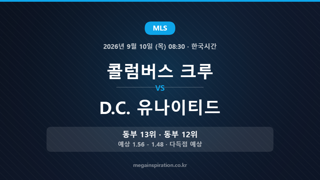 콜럼버스 크루 vs D.C. 유나이티드 — MLS 2026년 9월 10일 (목) 08:30 · 한국시간