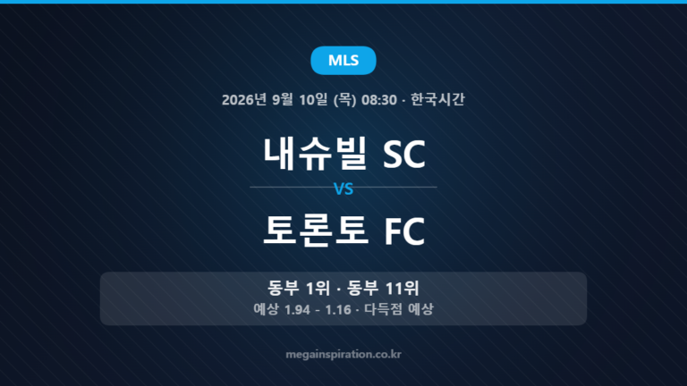 내슈빌 SC vs 토론토 FC — MLS 2026년 9월 10일 (목) 08:30 · 한국시간